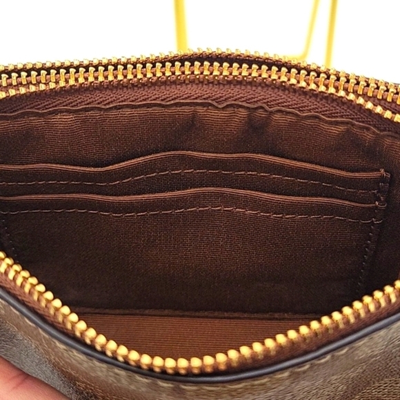 Coach Double Corner Zip Wristlet - Tan & Brown Coated Canvas w/ Hang Tag - 6”x4” - Picture 14 of 14